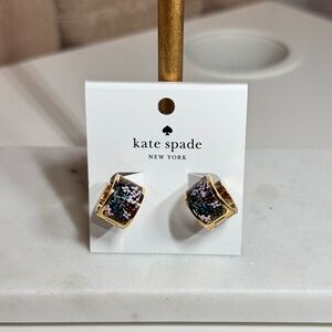 Kate Spade Floral Print Gold Huggie Hoop Earrings